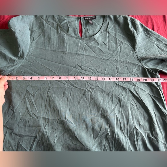 Eileen Fisher Teal Lightweight Short Sleeve Tencel Blouse Sz L - Picture 8 of 8